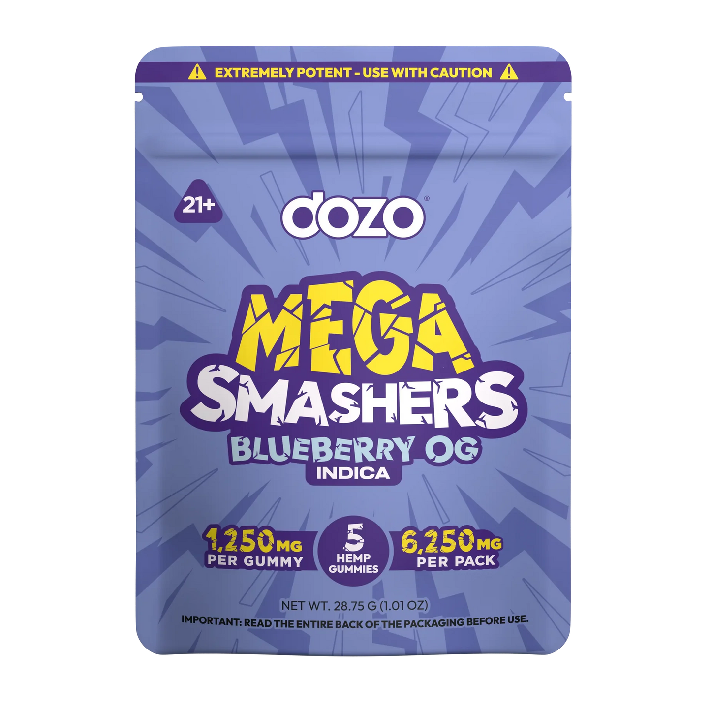 DOZO Mega Smashers Blueberry OG Indica Hemp Gummies 6250mg