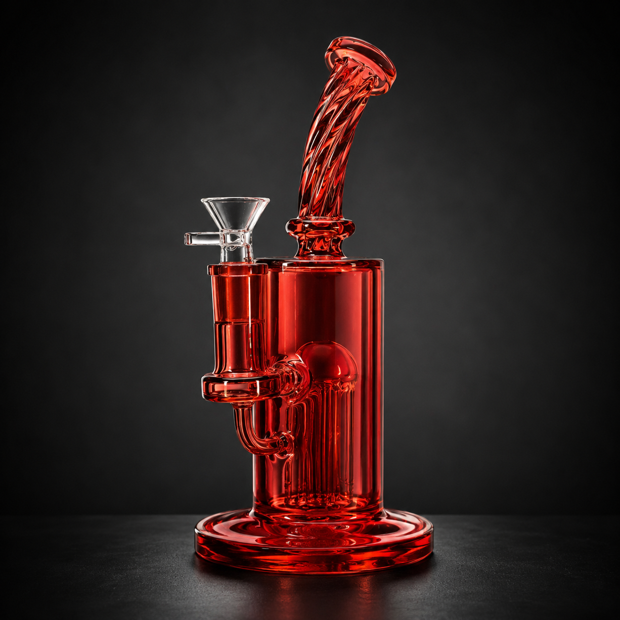 Rainbow Twisted Neck Tree Perc Bubbler Bong - Red