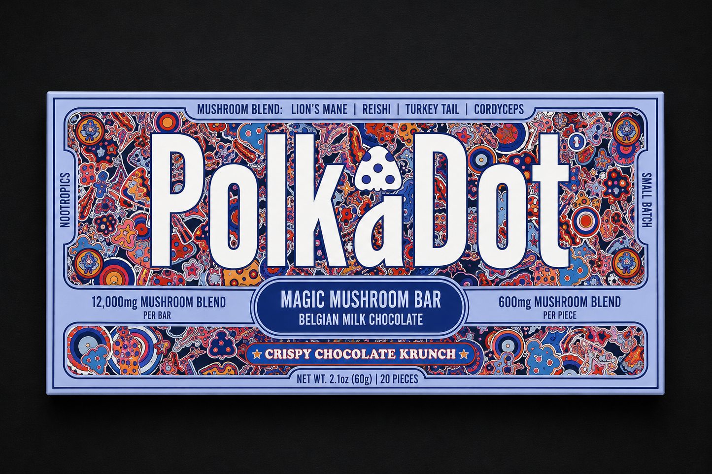 Polkadot Mushroom Bar - Krispy Chocolate Krunch Chocolate Bar