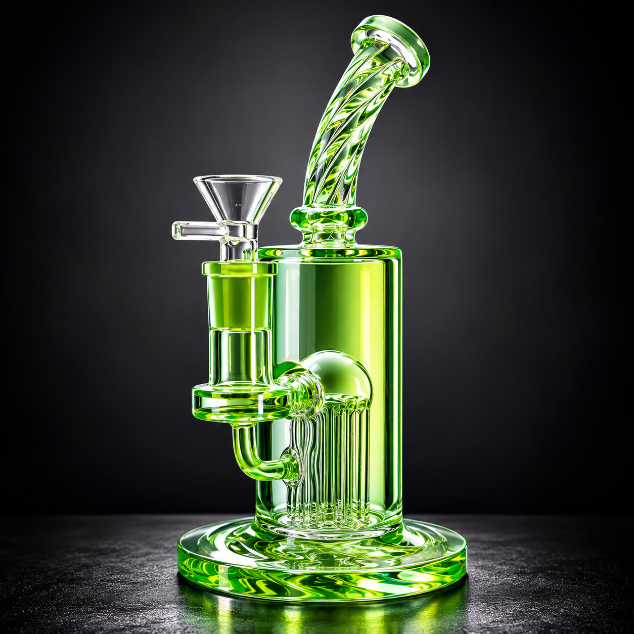 Rainbow Twisted Neck Tree Perc Bubbler Bong - Green