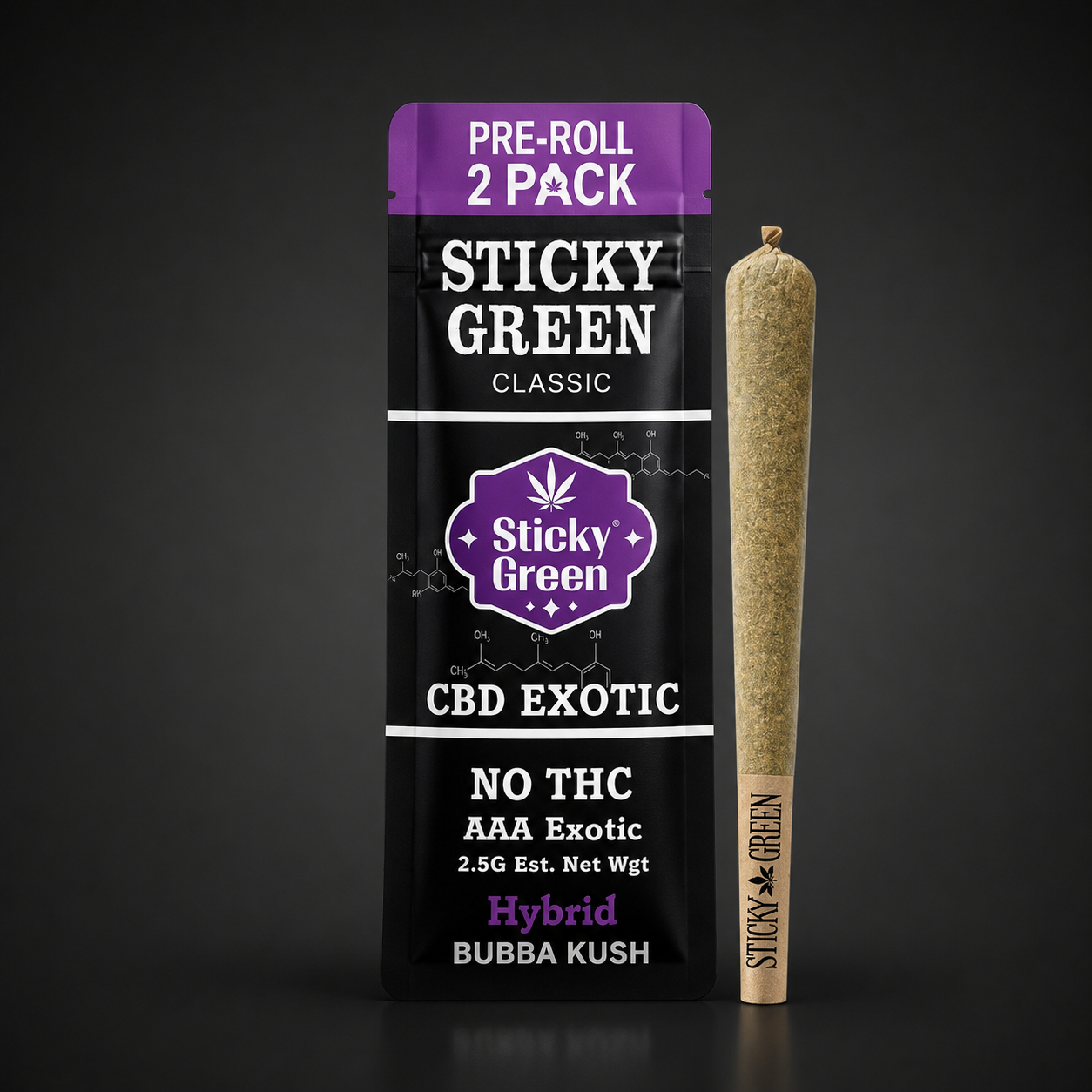 STICKY GREEN CBD EXOTIC BUBBA KUSH HYBRID 2CT