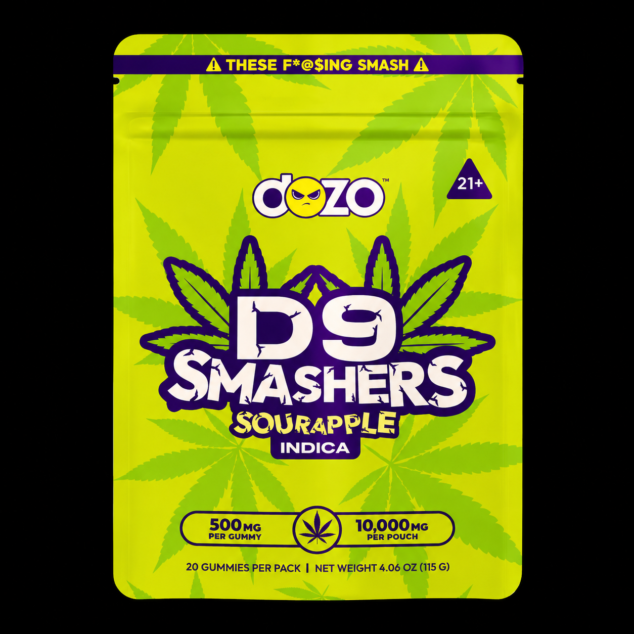DOZO D9 Smashers Sour Apple Indica Gummies 10000mg