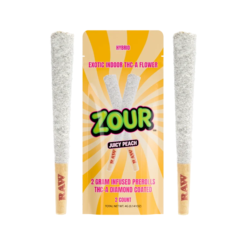ZOUR 2CT JUICY PEACH COATED PREROLLS