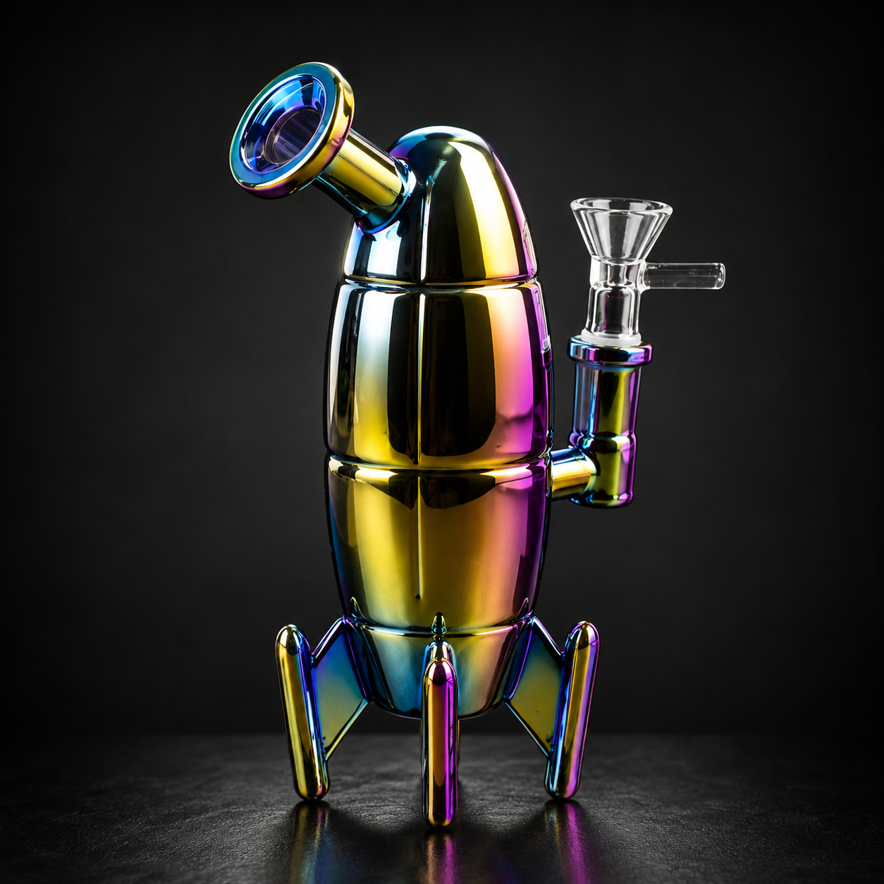 Rocket Ship Rainbow Chrome Bong