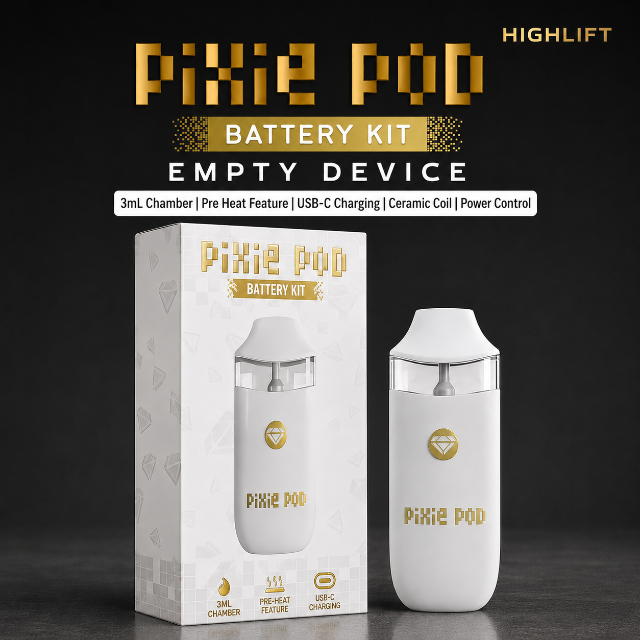 Pixie Pod Battery Kit - Empty Device White